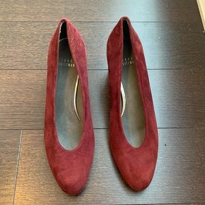 Burgundy Stuart Weitzman Suede Low Block Heels